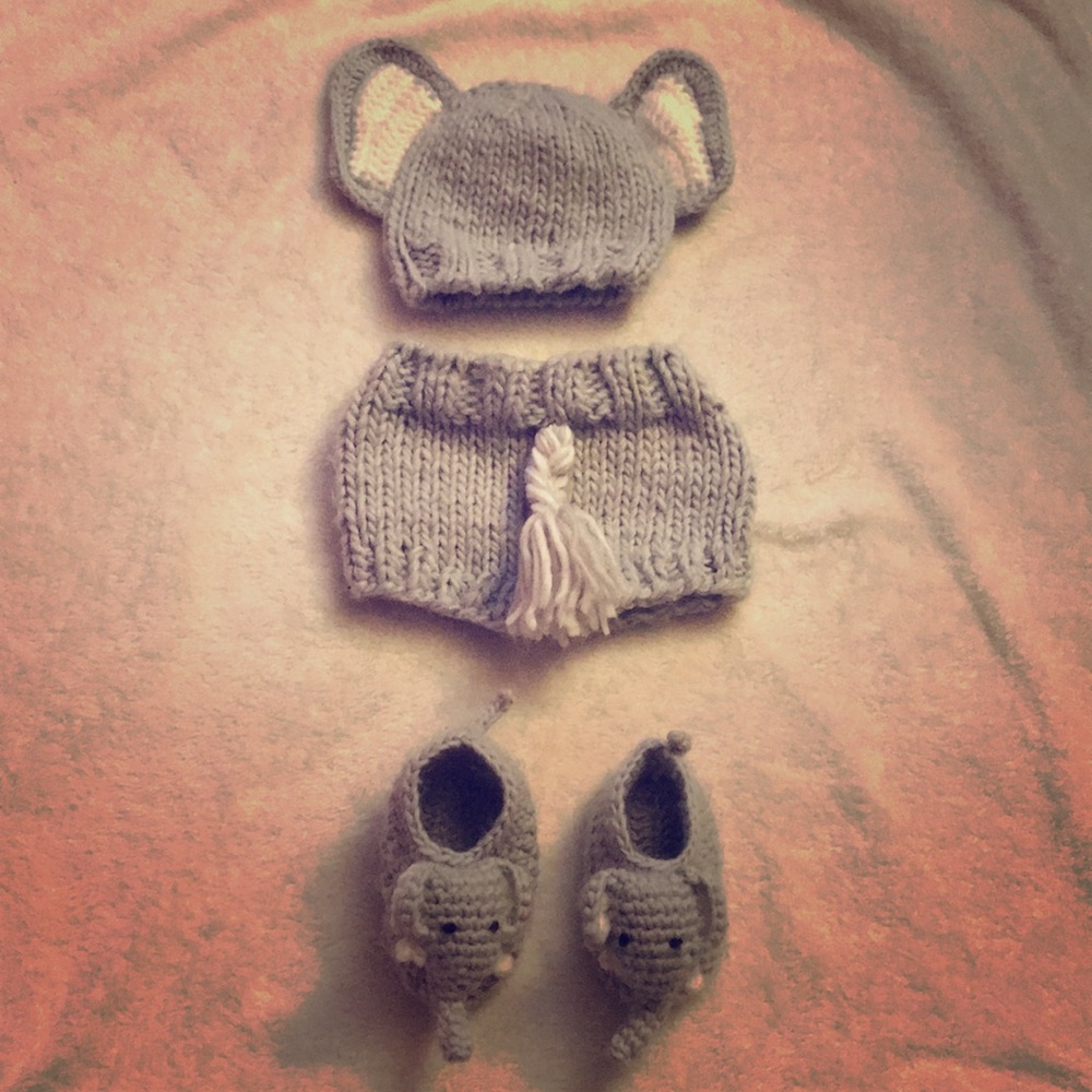 Elephant diaper cover, hat & booties! Worn once!
